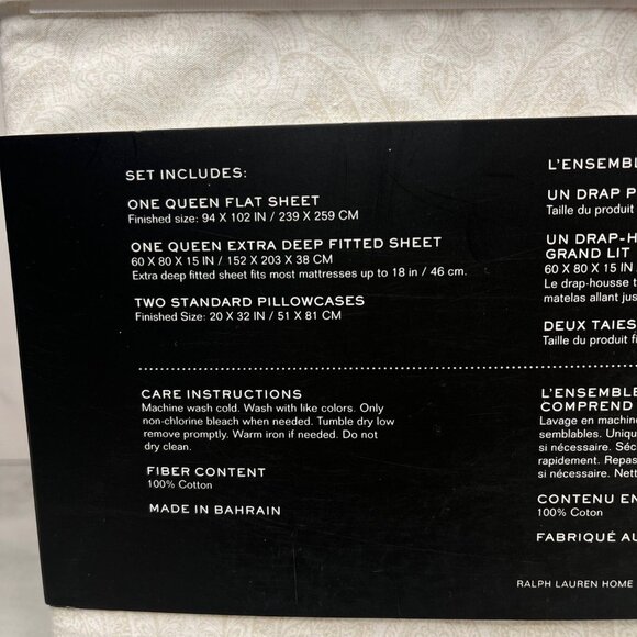 Ralph Lauren Queen Sheet Set Rosedale Paisley Beige - Picture 4 of 6